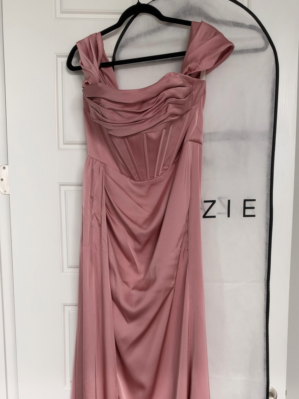 Azazie Dusty Rose Satin Maxi Gown